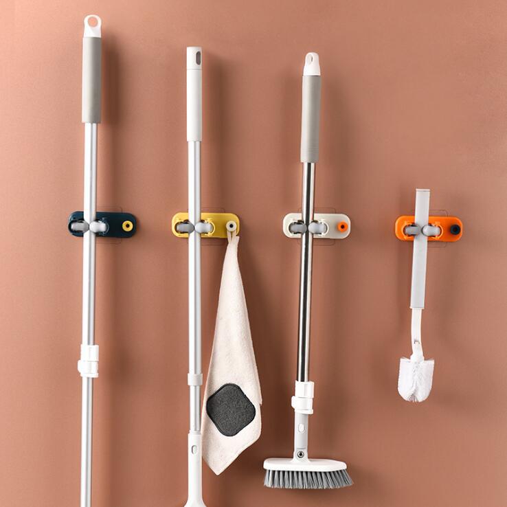 2pcs wall-mounted non-punching automatic grip mop holder