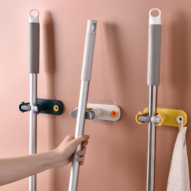 2pcs wall-mounted non-punching automatic grip mop holder
